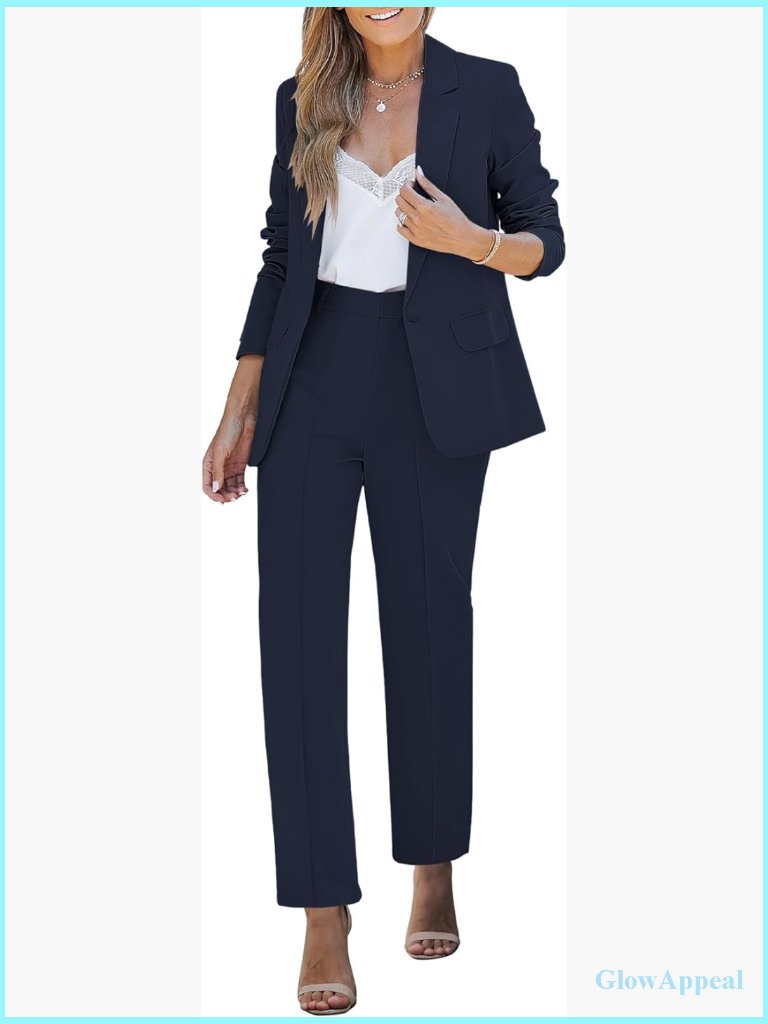 Two Piece Pantsuit Set Blazer And Straight Leg Pants Business Casual Office Work